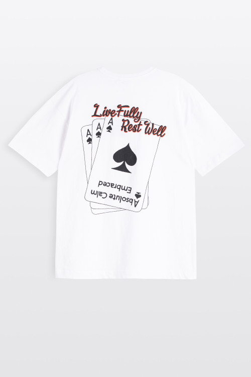 Biały t-shirt LOOSE z autorską grafiką z tyłu