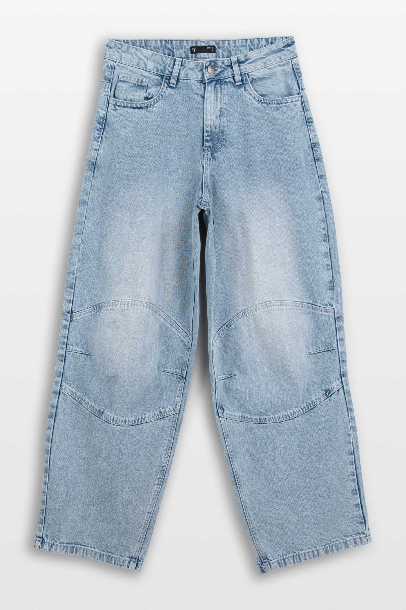 Niebieskie spodnie jeansowe SKATER z modnymi cięciami