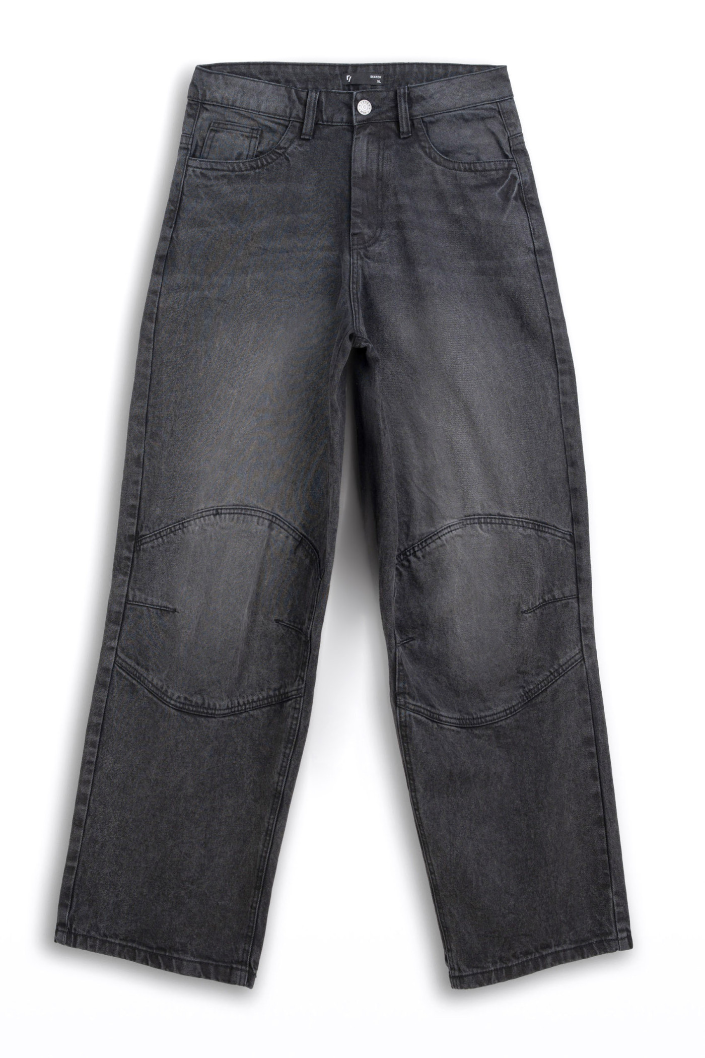 Czarne spodnie jeansowe SKATER z modnymi cięciami