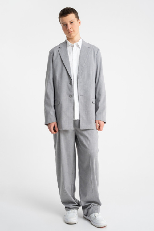 Szare spodnie garniturowe LOOSE w prążki