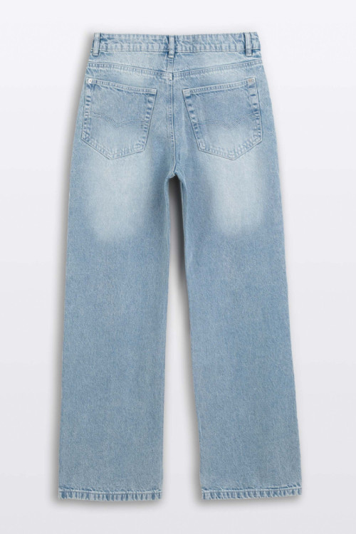 Niebieskie spodnie jeansowe STRAIGHT z przetarciami