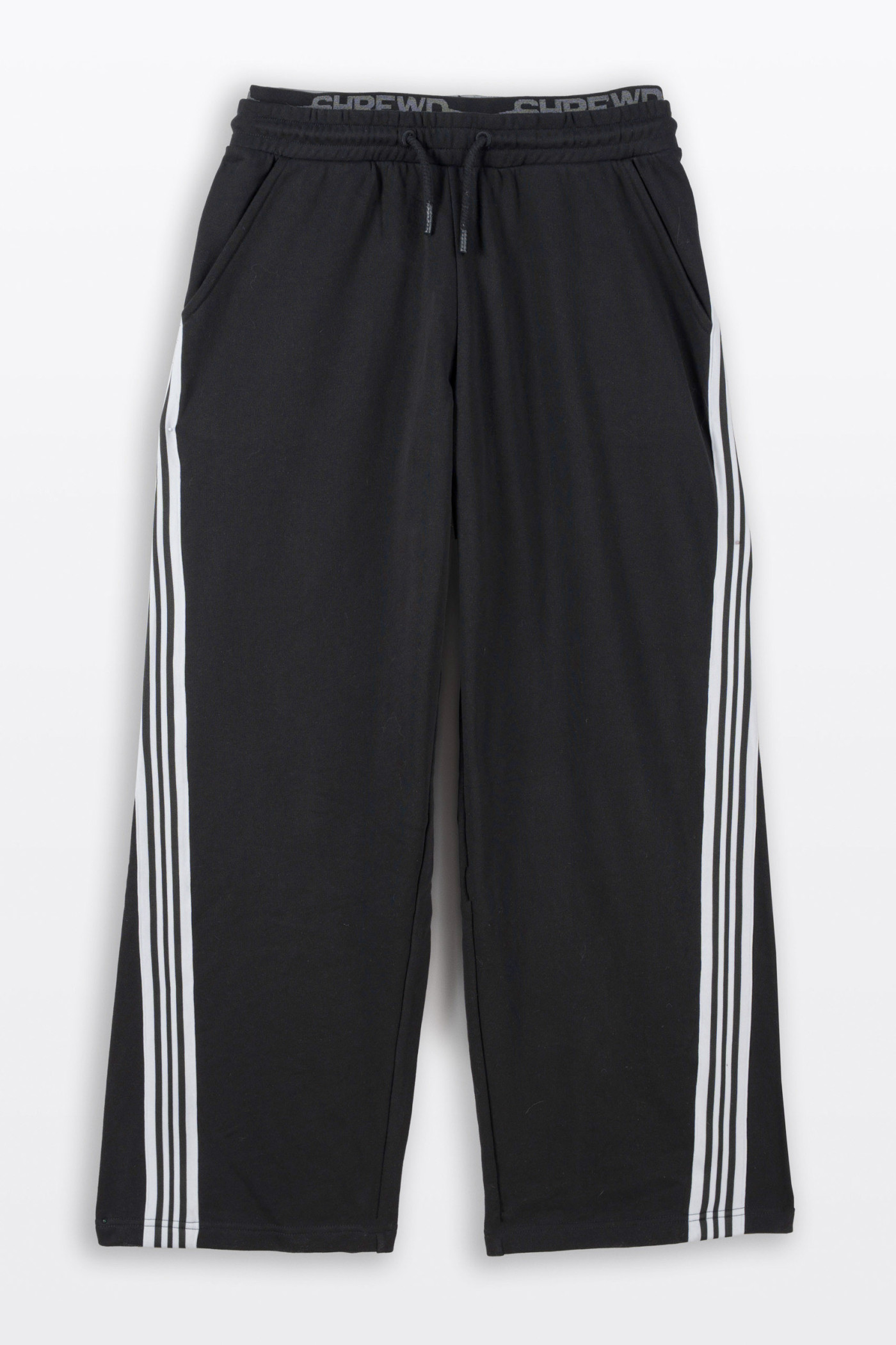 Czarne spodnie dresowe WIDE LEG z kontrastowymi paskami na nogawkach