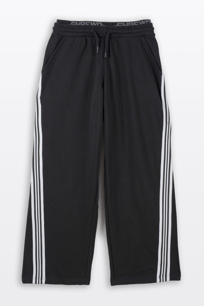 Czarne spodnie dresowe WIDE LEG z kontrastowymi paskami na nogawkach