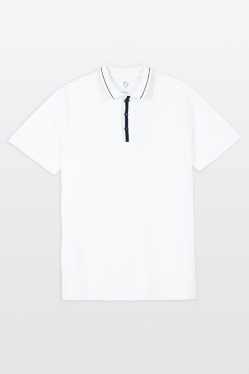 Biała koszulka polo REGULAR z krótkim rękawem z kontrastową lamówką