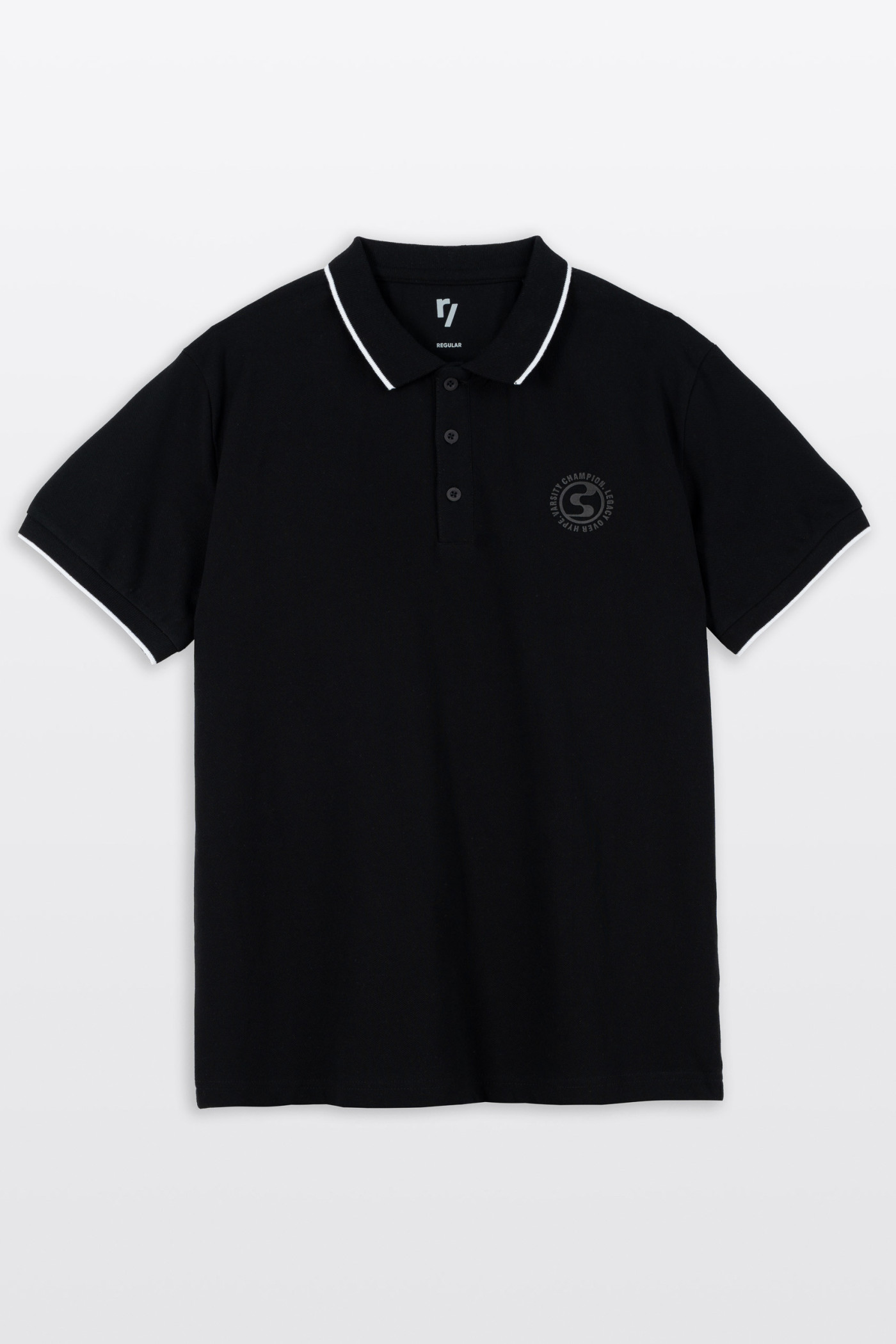 Czarna koszulka polo REGULAR z krótkim rękawem z białymi elementami