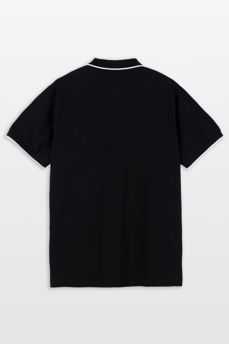 Czarna koszulka polo REGULAR z krótkim rękawem z białymi elementami