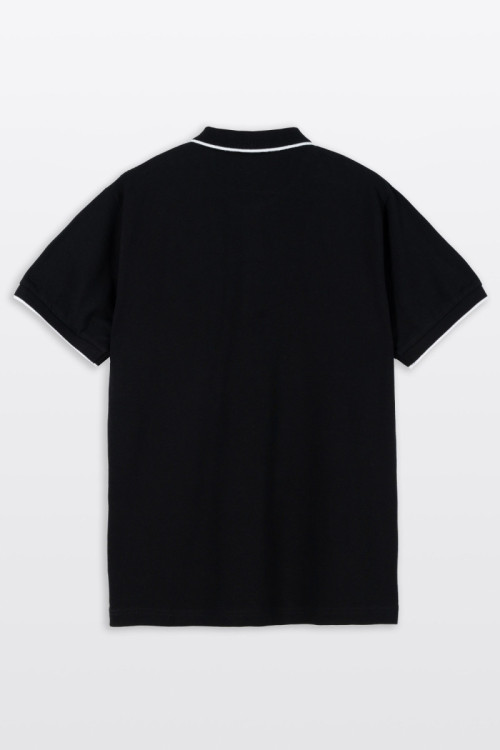 Czarna koszulka polo REGULAR z krótkim rękawem z białymi elementami