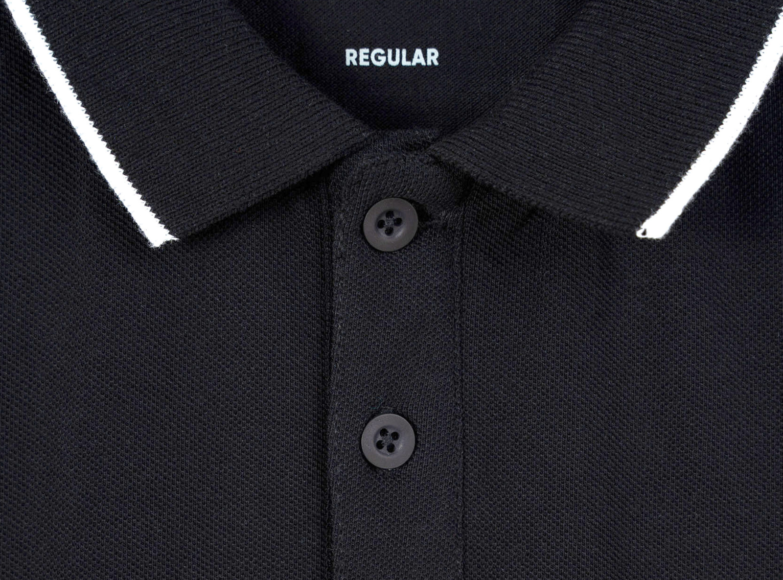 Czarna koszulka polo REGULAR z krótkim rękawem z białymi elementami