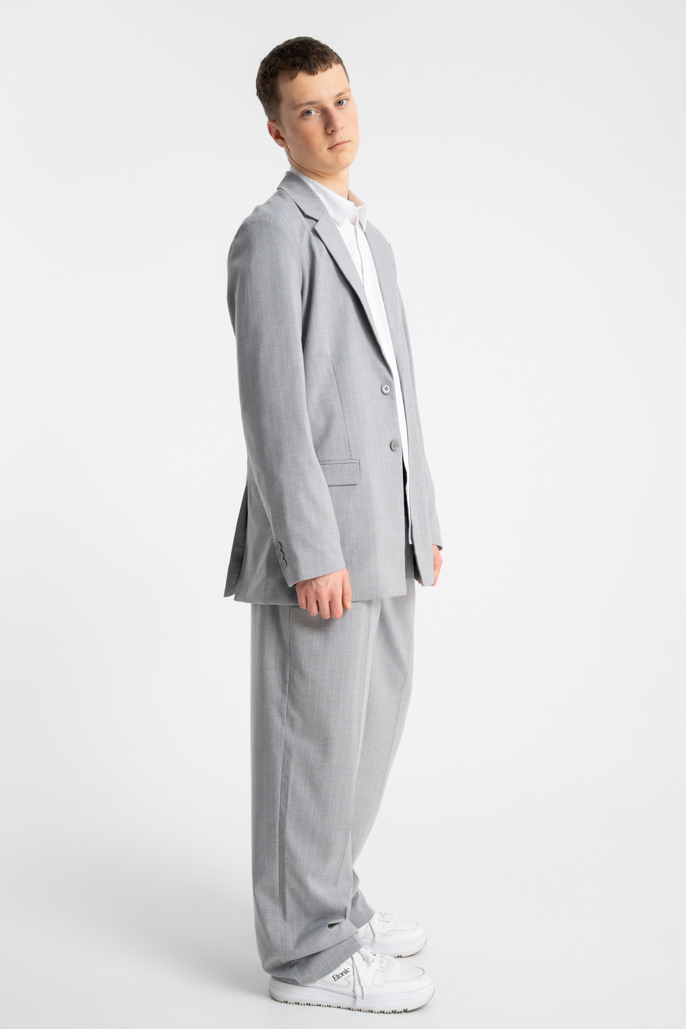 Szara marynarka garniturowa LOOSE w prążki