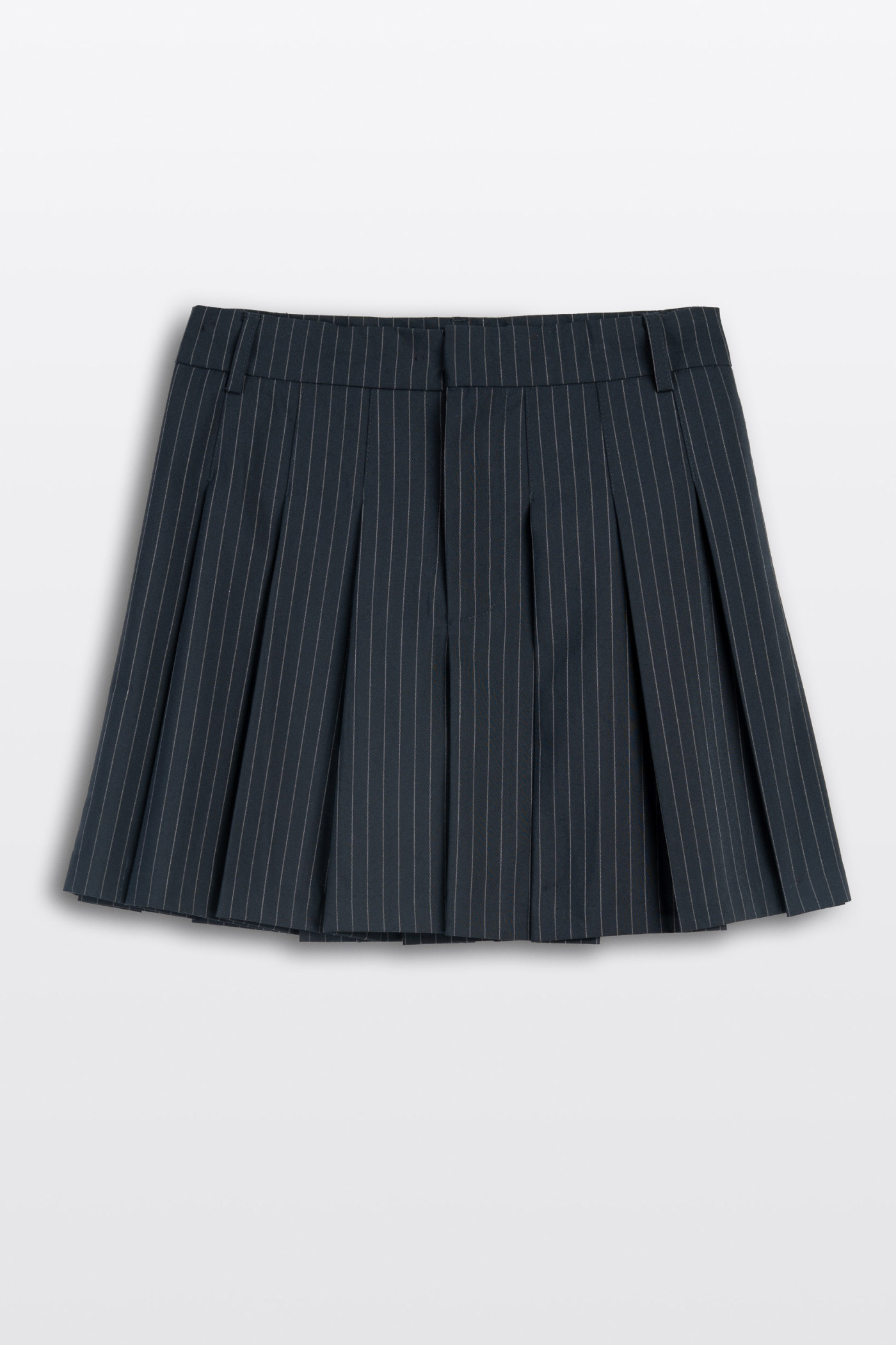 Granatowa spódnica mini z kontrafałdami w prążek