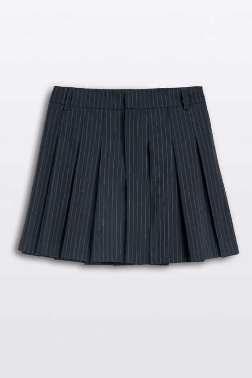 Granatowa spódnica mini z kontrafałdami w prążek