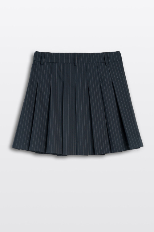 Granatowa spódnica mini z kontrafałdami w prążek