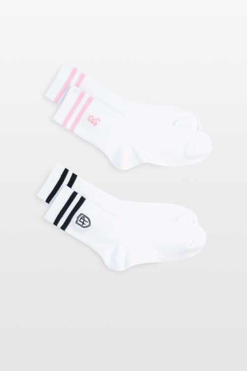 Białe skarpety z kontrastowymi paskami 2-PAK