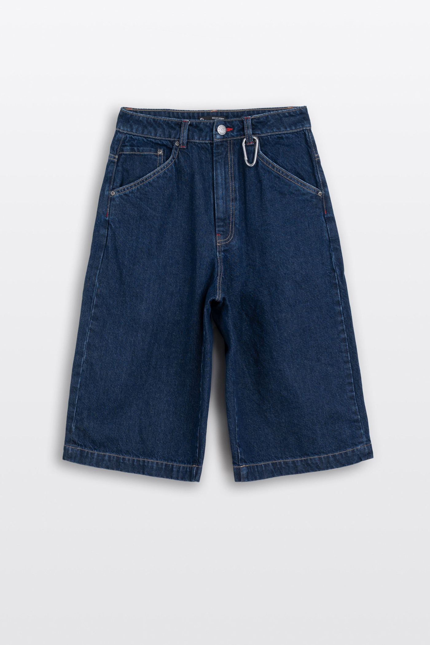 Granatowe krótkie spodenki jeansowe model JORTS z surowego jeansu