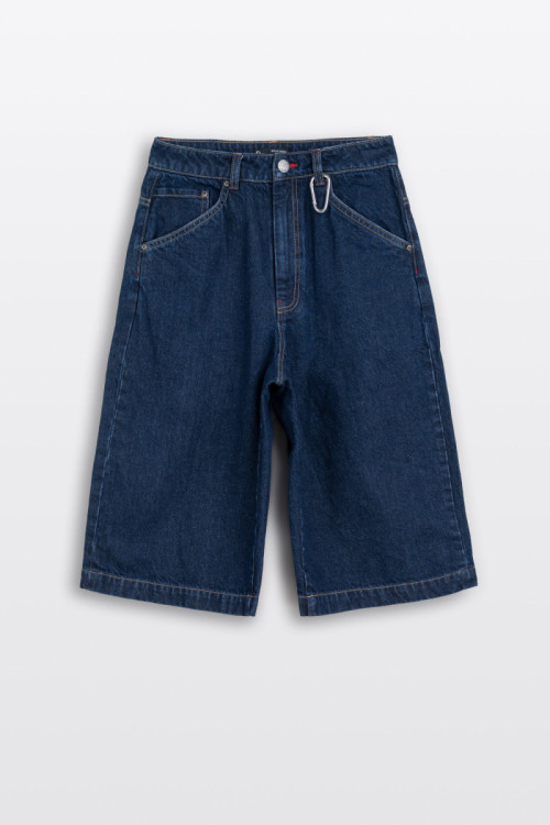 Granatowe krótkie spodenki jeansowe model JORTS z surowego jeansu