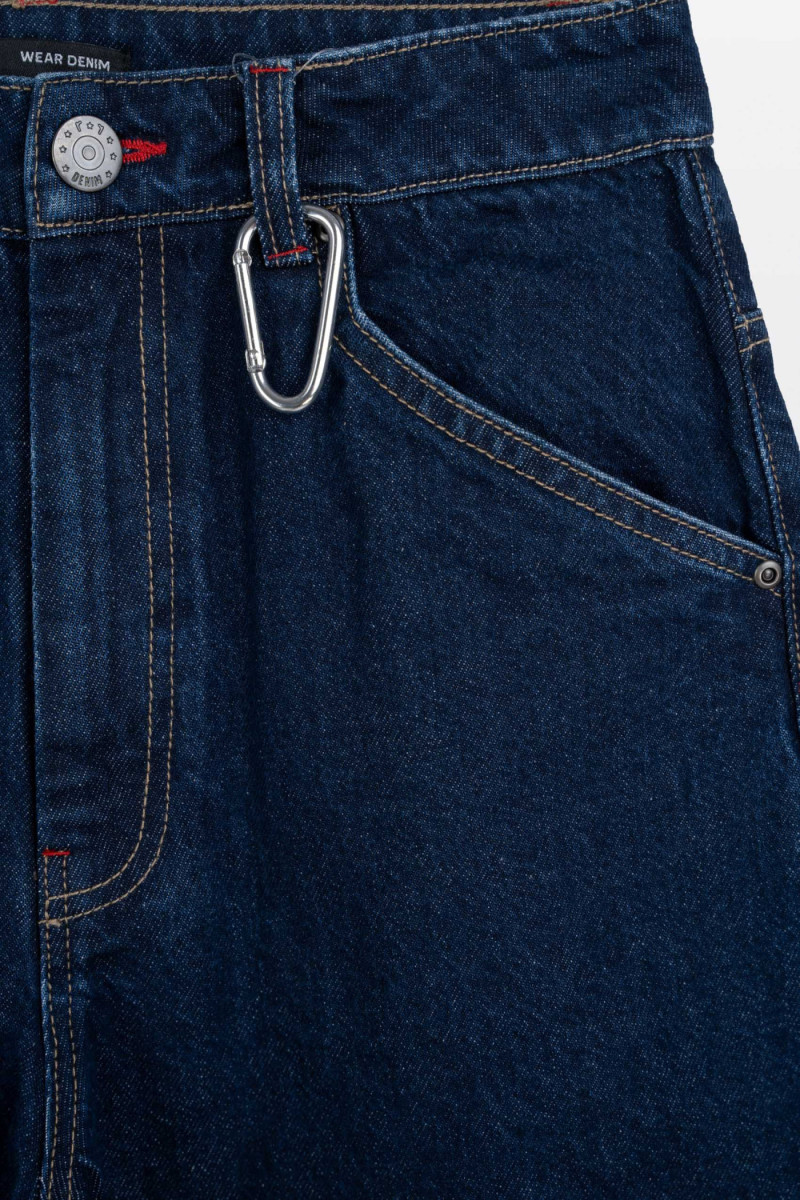 Granatowe krótkie spodenki jeansowe model JORTS z surowego jeansu