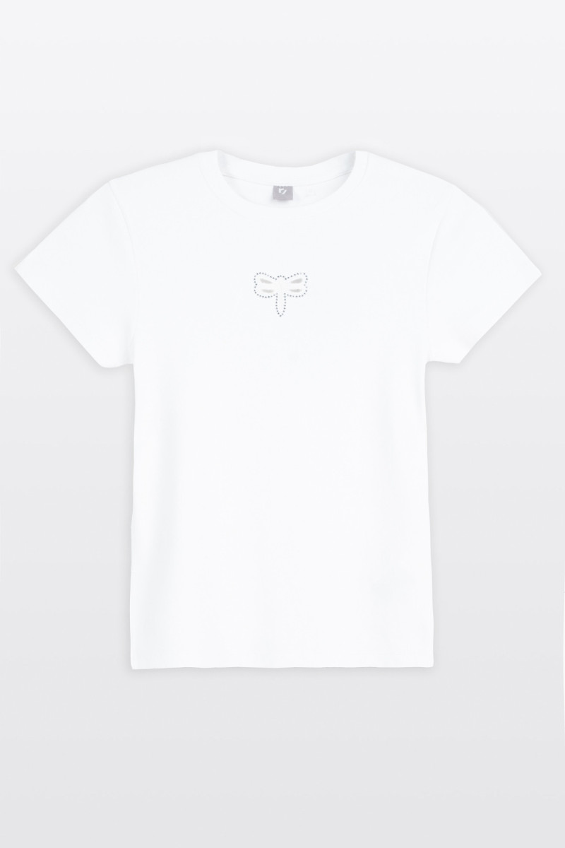 Biała bluzka z krótkimi rękawami z ozdobnym haftem z przodu