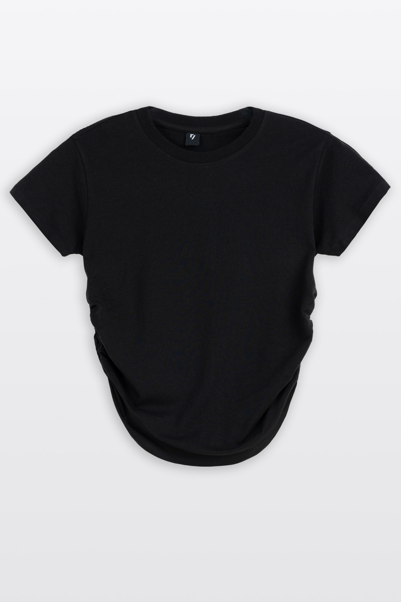 Czarna bluzka z krótkim rękawem marszczona w pasie