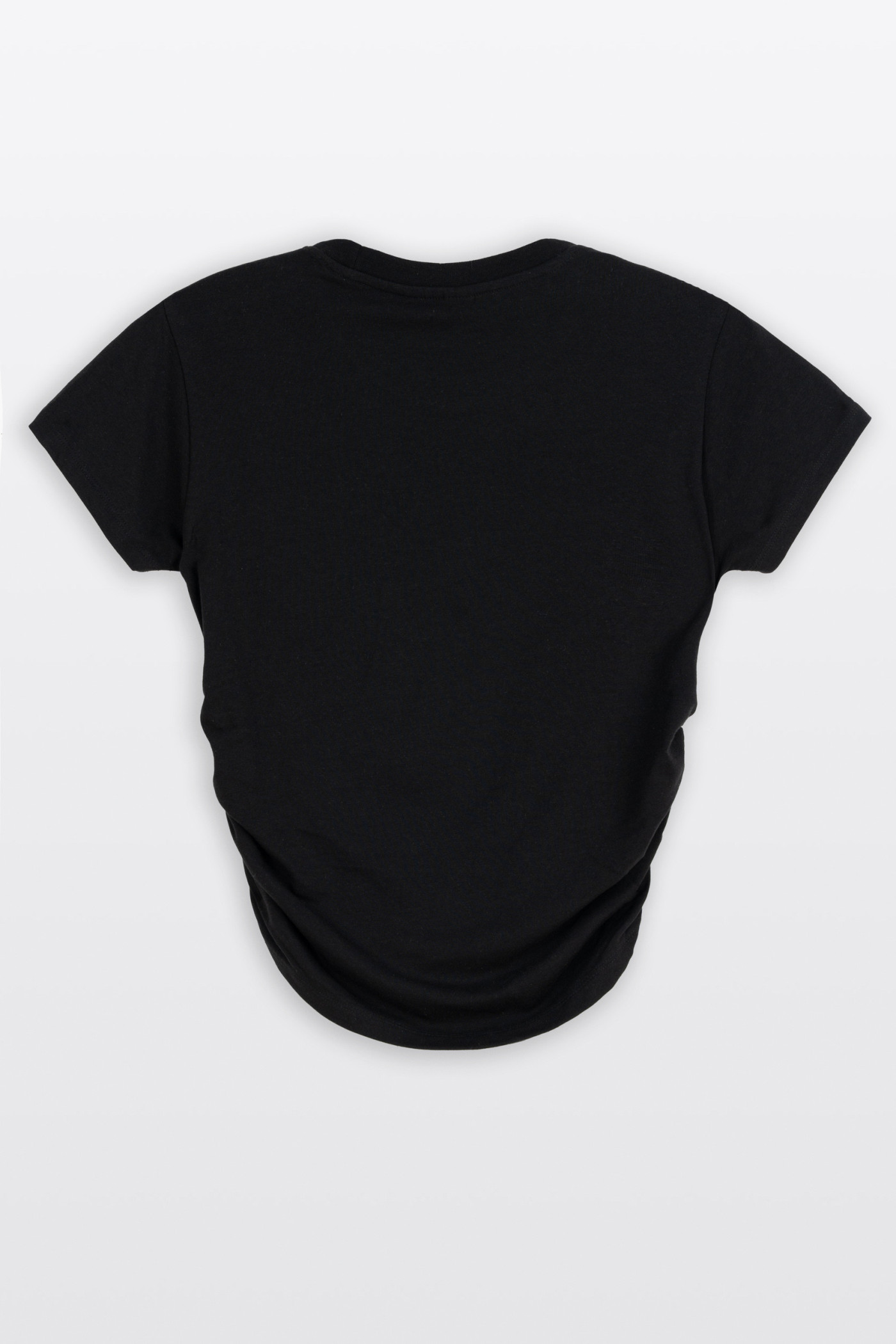 Czarna bluzka z krótkim rękawem marszczona w pasie