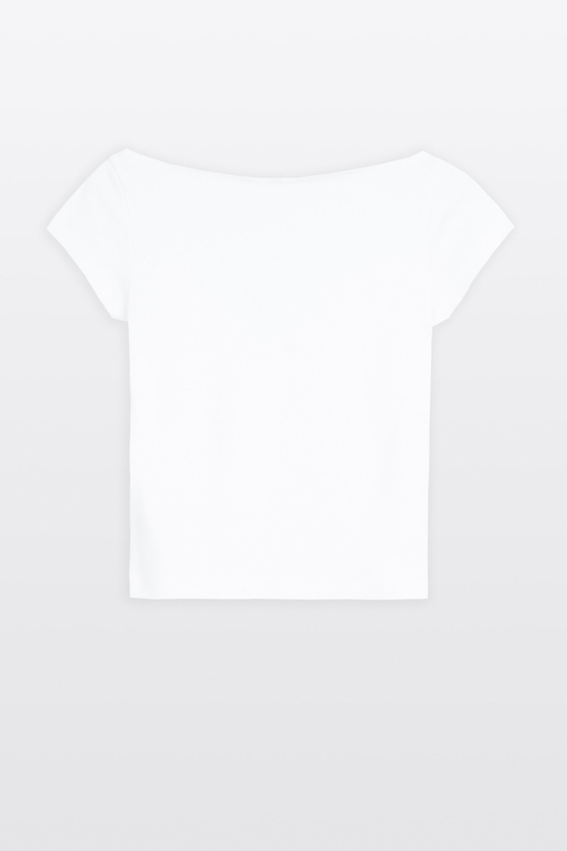 Gładka biała bluzka z dekoltem łódką