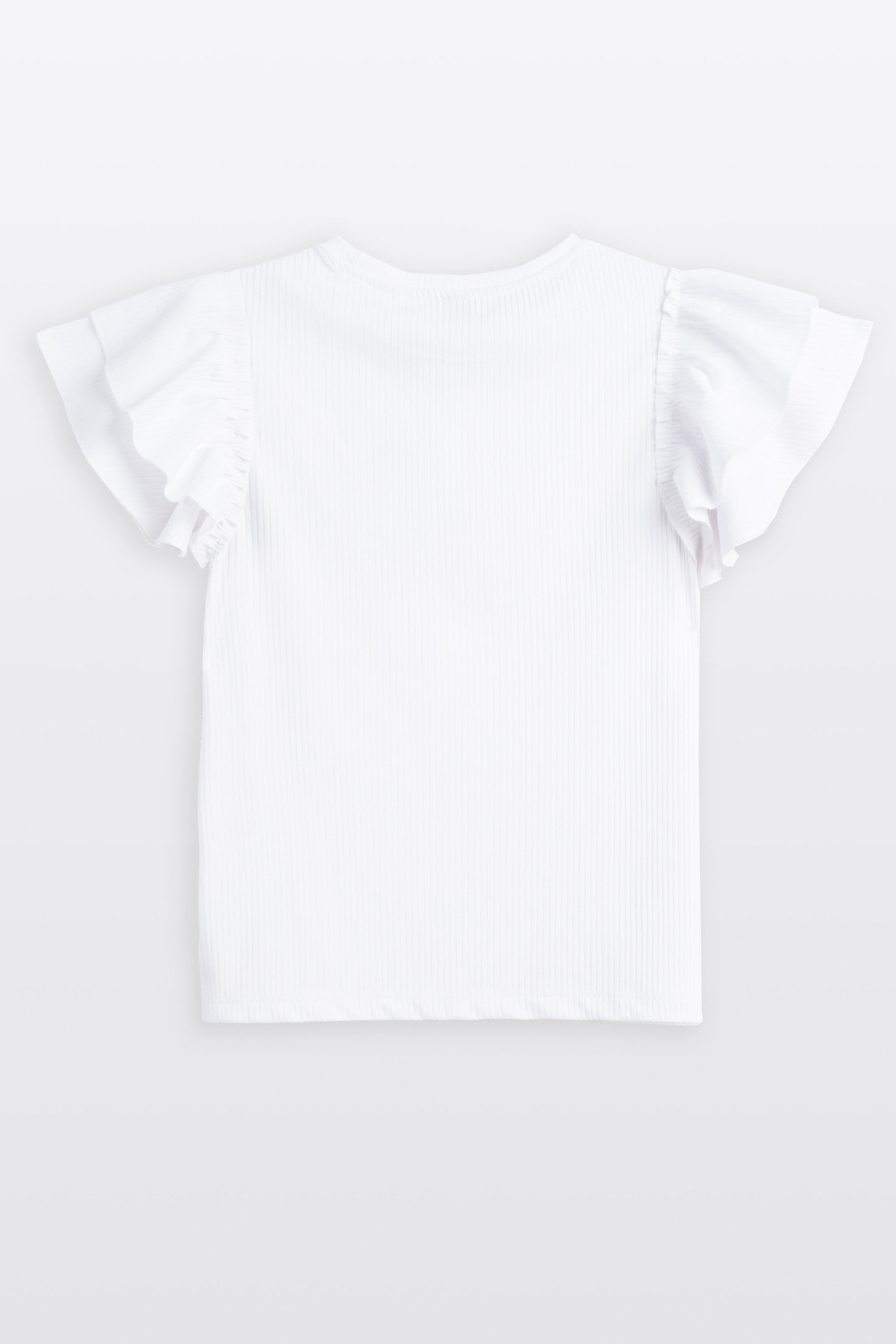 Biała bluzka z dzianiny prążkowanej z krótkimi ozdobnymi rękawami