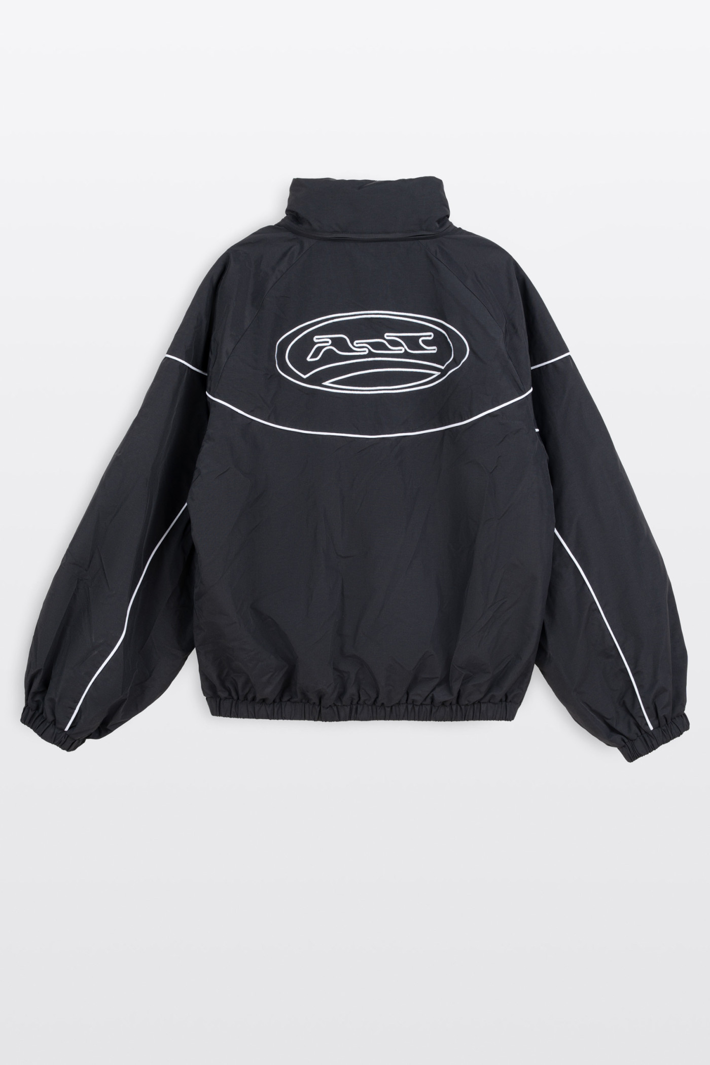 Czarna kurtka ortalionowa na stójce z odpinanym kapturem