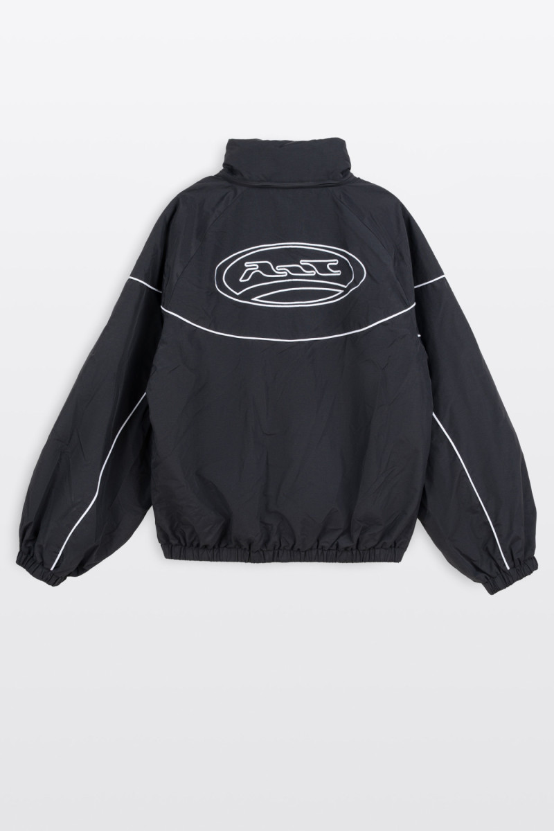 Czarna kurtka ortalionowa na stójce z odpinanym kapturem