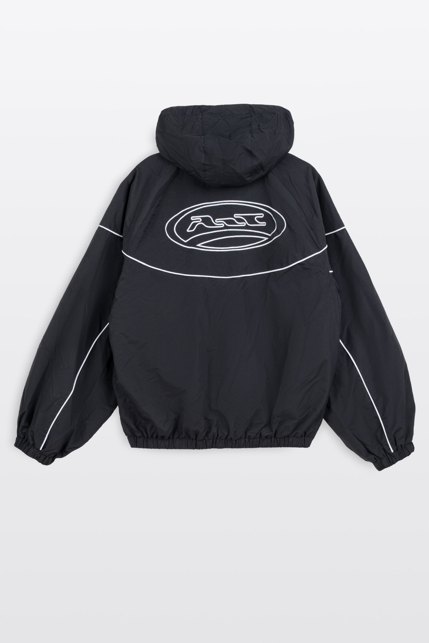 Czarna kurtka ortalionowa na stójce z odpinanym kapturem