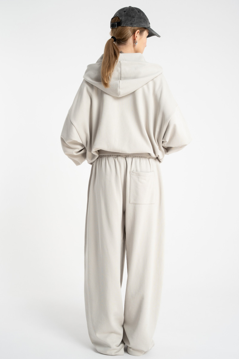 Jasnoszare spodnie dresowe o kroju BARREL bez nadruków
