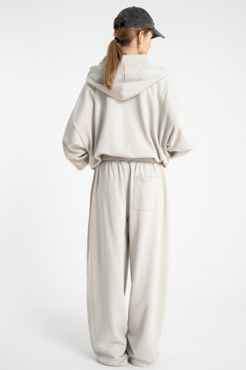 Jasnoszare spodnie dresowe o kroju BARREL bez nadruków