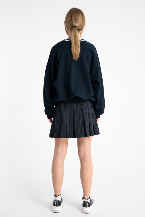 Granatowa spódnica mini z kontrafałdami w prążek