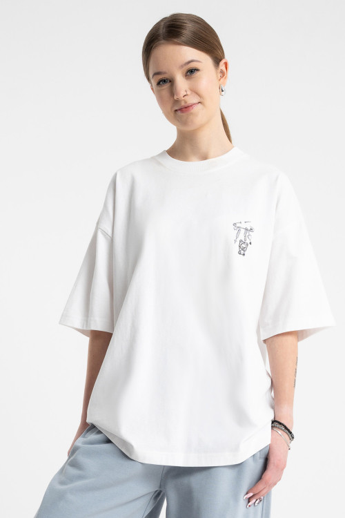 Biały t-shirt OVERSIZE z minimalistyczną grafiką