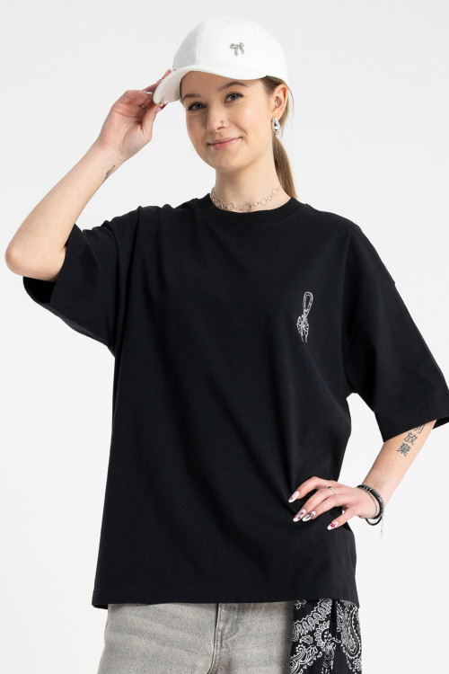 Czarny t-shirt OVERSIZE z minimalistyczną grafiką