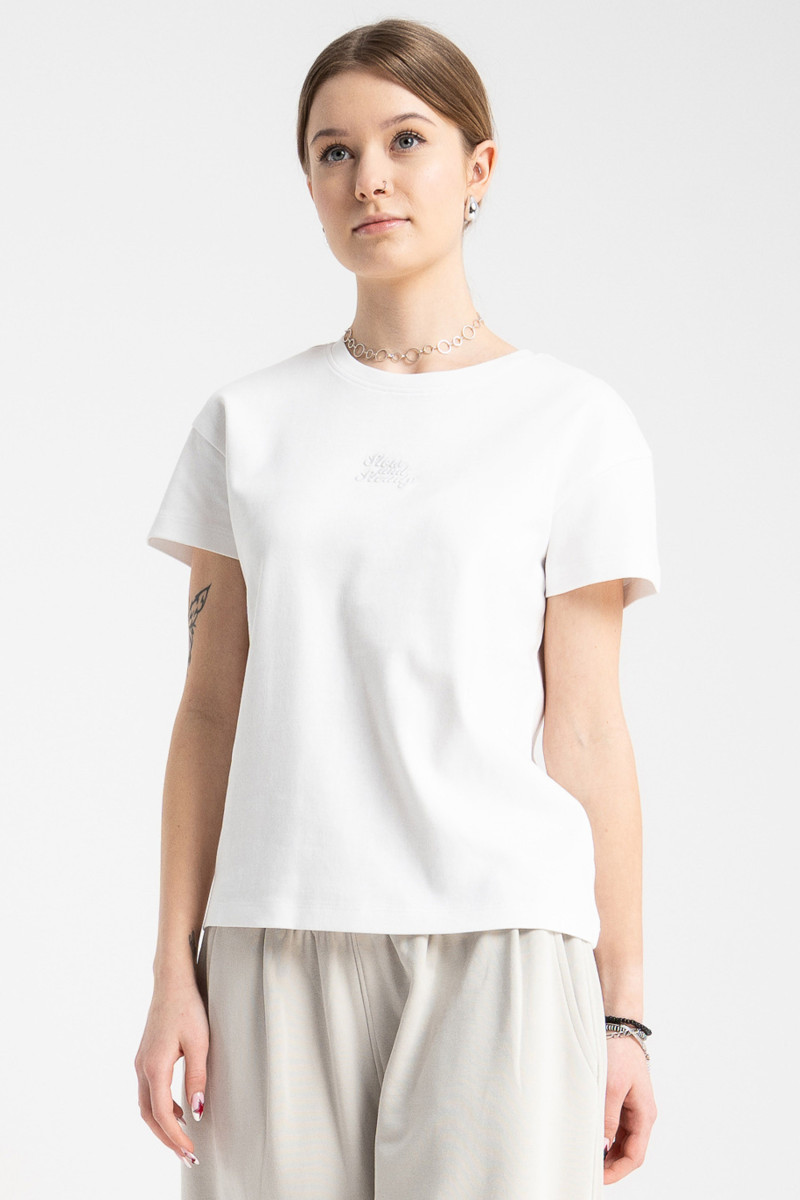 Biała bluzka REGULAR z krótkimi rękawami z minimalistycznym haftem, biały