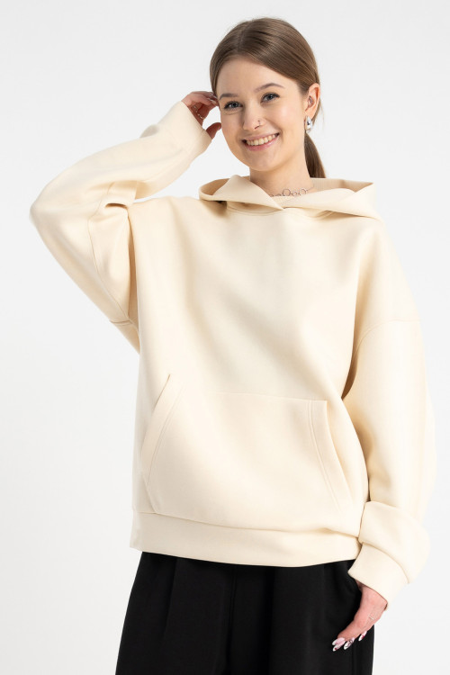 Kremowa bluza z kapturem bez nadruków