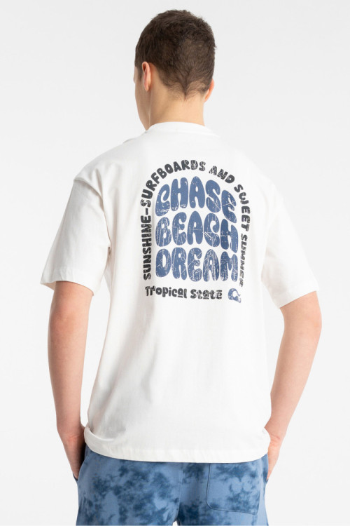 Biały t-shirt LOOSE z autorską grafiką z tyłu