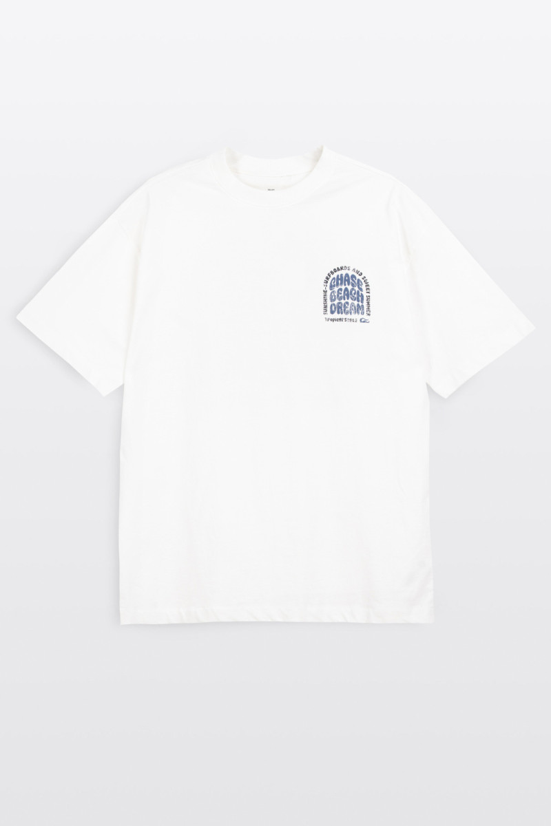 Biały t-shirt LOOSE z autorską grafiką z tyłu