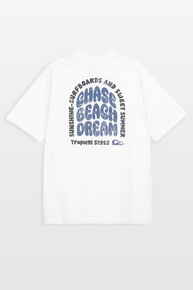 Biały t-shirt LOOSE z autorską grafiką z tyłu