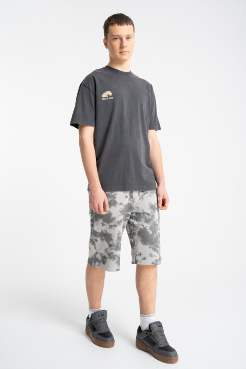 Ciemnoszary t-shirt LOOSE z efektem sprania z autorską grafiką z tyłu