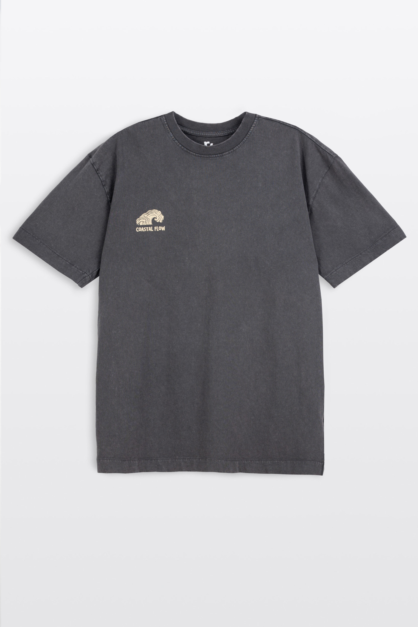 Ciemnoszary t-shirt LOOSE z efektem sprania z autorską grafiką z tyłu