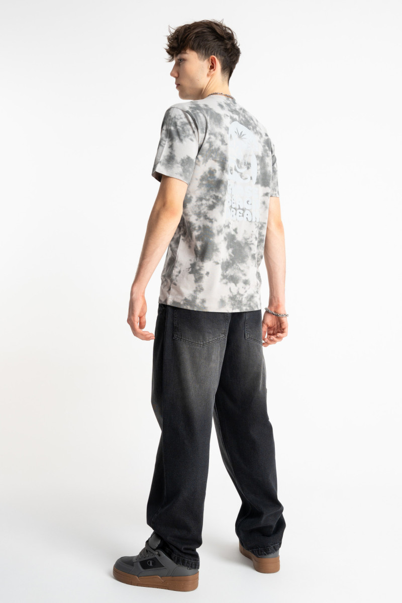 Szary t-shirt REGULAR z nadrukiem tie dye na całości