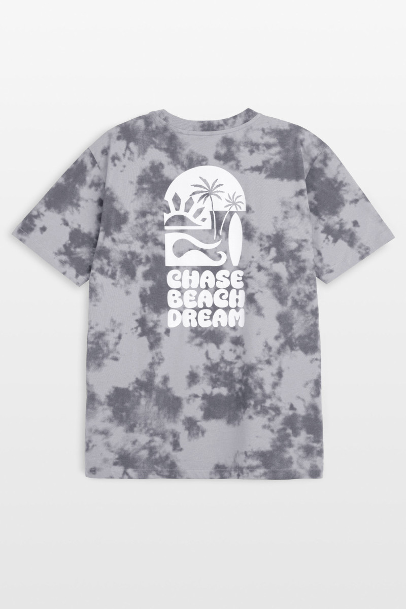 Szary t-shirt REGULAR z nadrukiem tie dye na całości