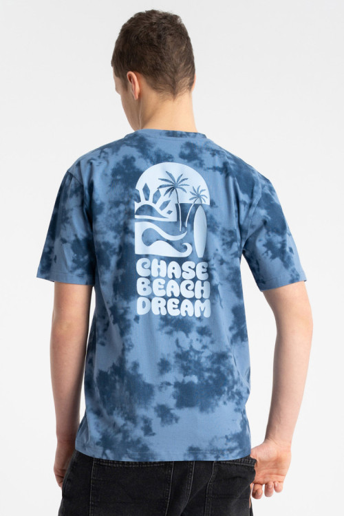 Niebieski t-shirt REGULAR z nadrukiem tie dye na całości