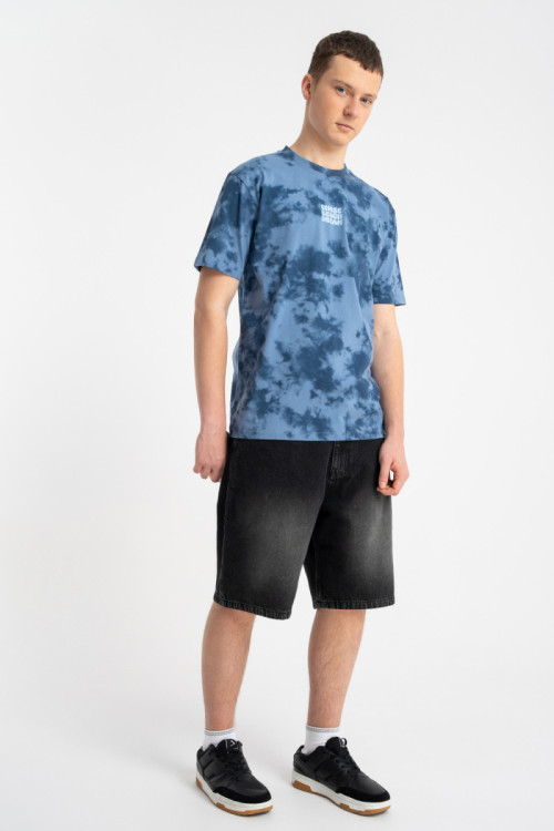 Niebieski t-shirt REGULAR z nadrukiem tie dye na całości