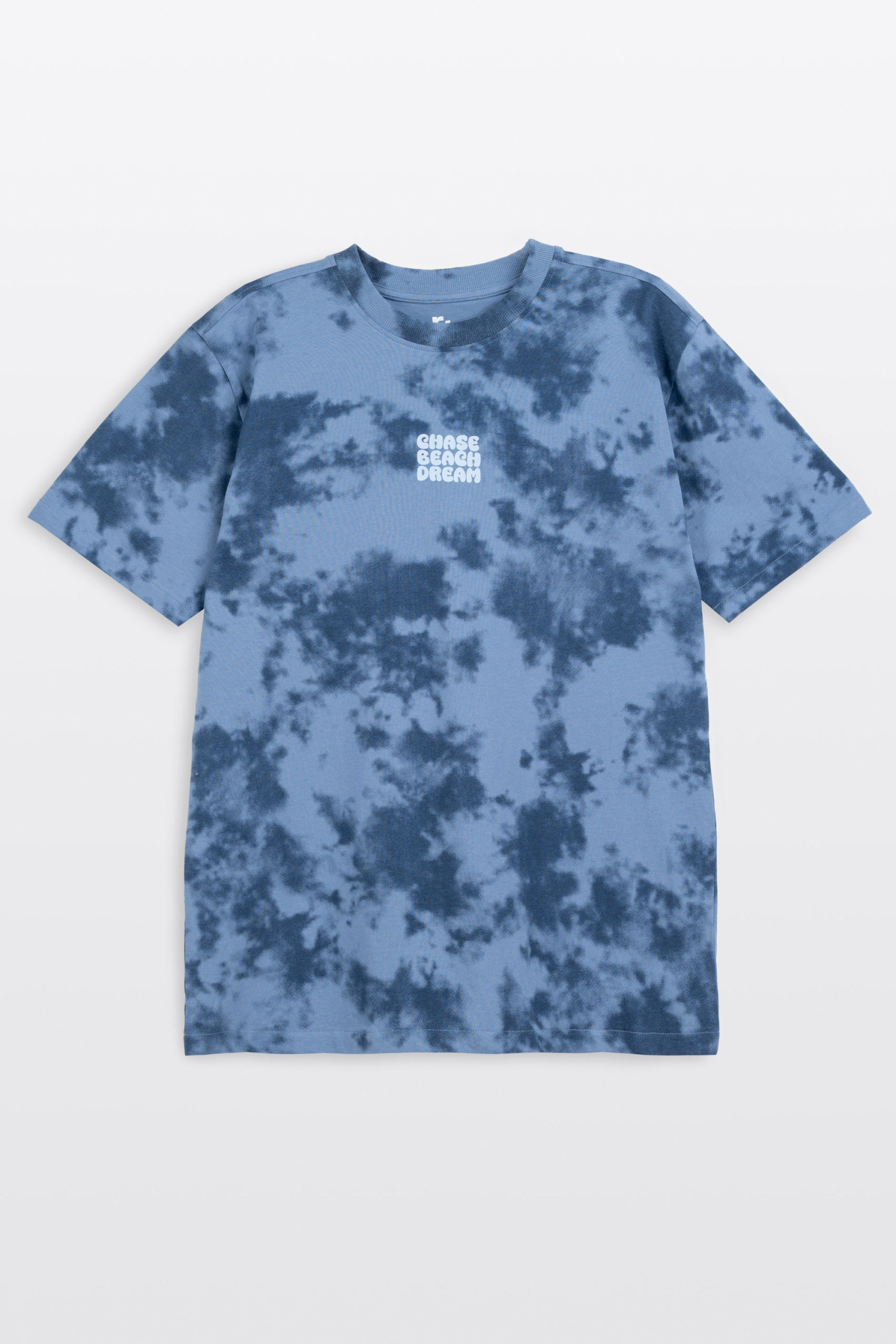 Niebieski t-shirt REGULAR z nadrukiem tie dye na całości