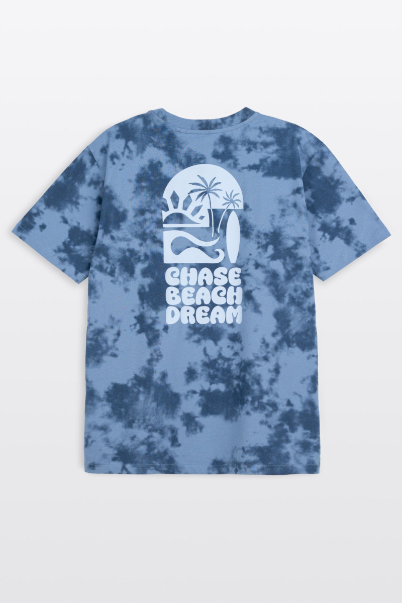 Niebieski t-shirt REGULAR z nadrukiem tie dye na całości