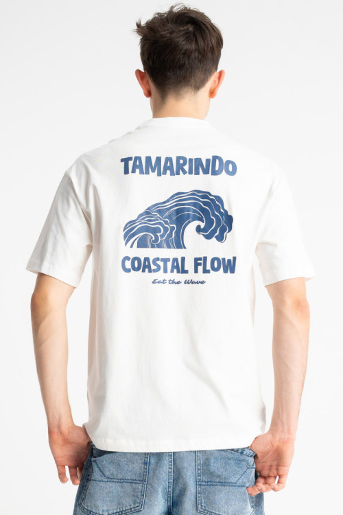 Biały t-shirt REGULAR z autorską grafika z tyłu