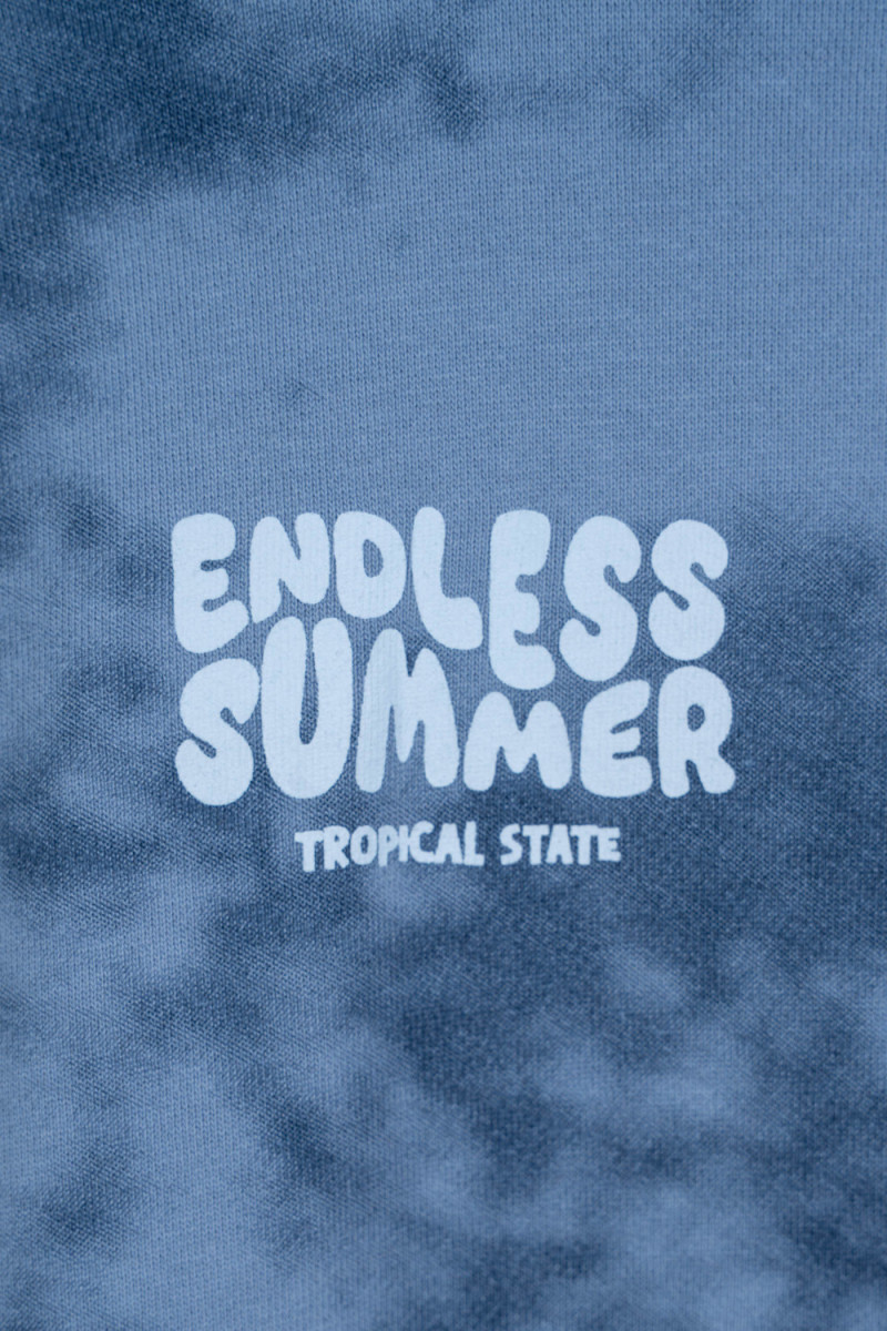 Niebieska bluza BOXY z kapturem z nadrukiem tie dye na całości