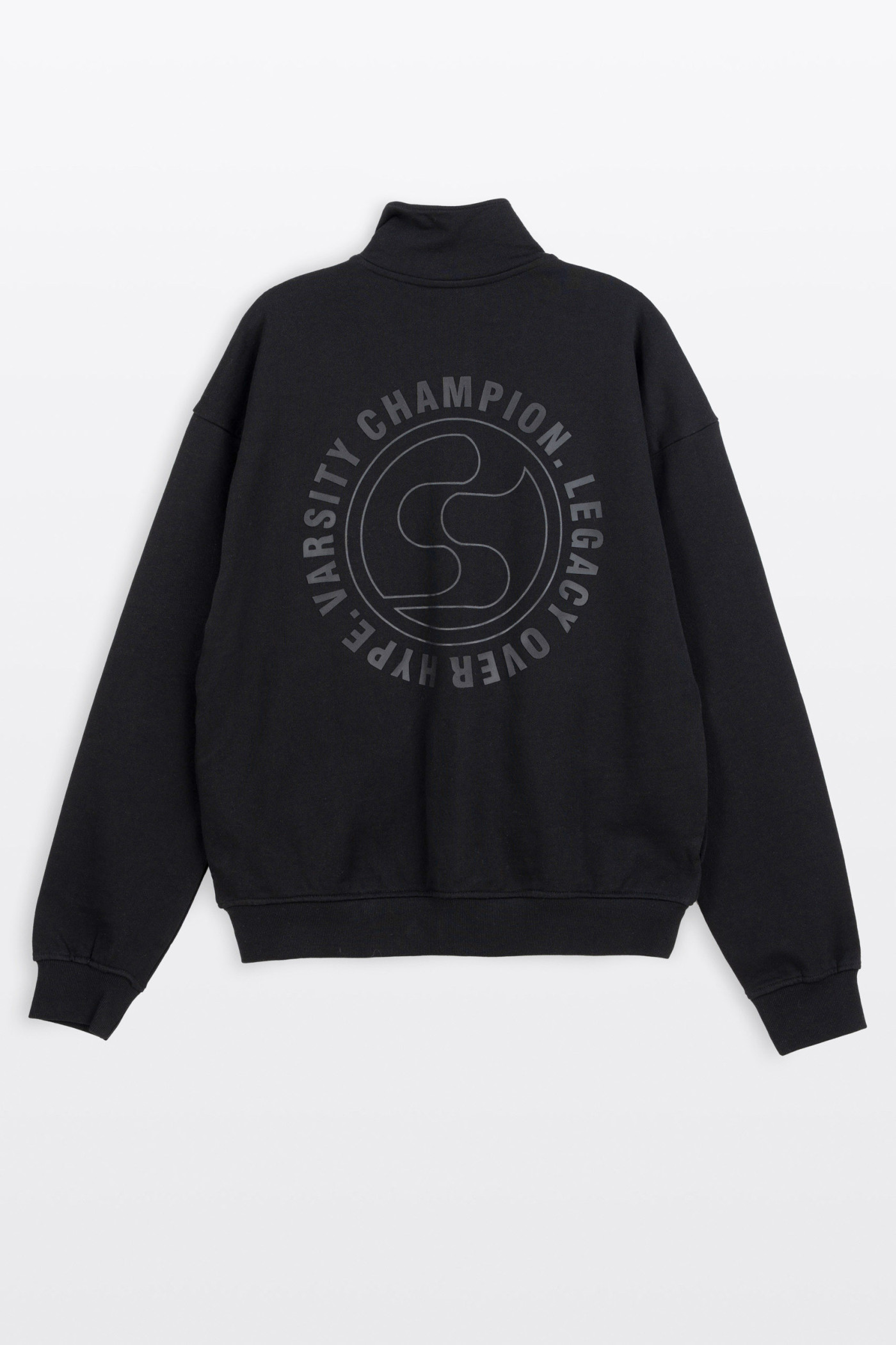 Czarna bluza na stójce z autorską grafiką z tyłu