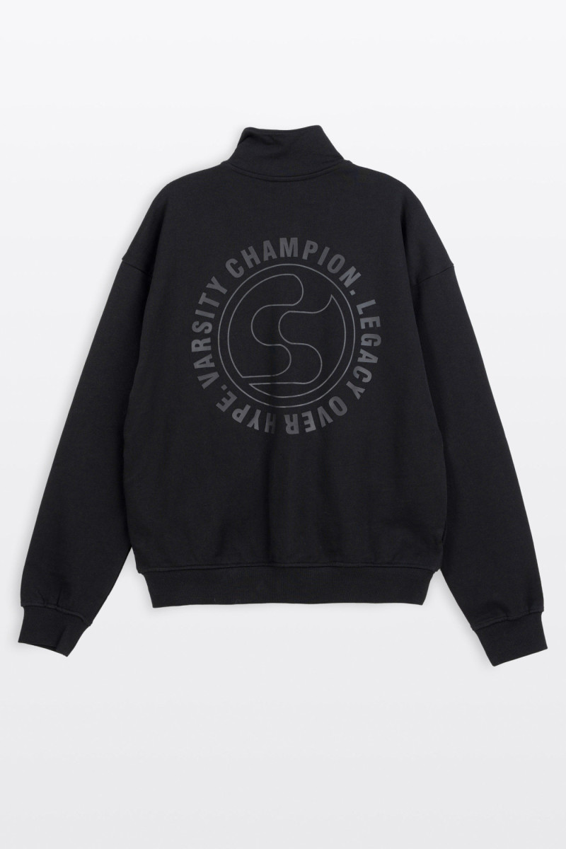 Czarna bluza na stójce z autorską grafiką z tyłu